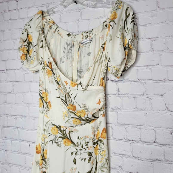 Reformation Pearl Dress Aurora Floral Cream Ivory Orange Gold Puff Sleeve Midi 2 - Picture 10 of 13